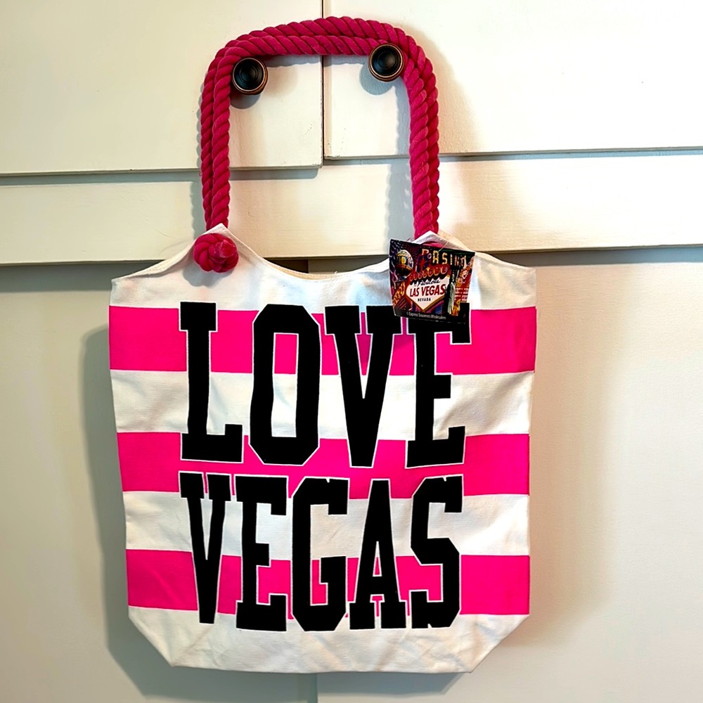 LAS VEGAS Pink and White Striped Tote Bag